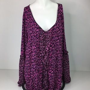 Lane Bryant V Neck Ruffled Long Sleeve Top
